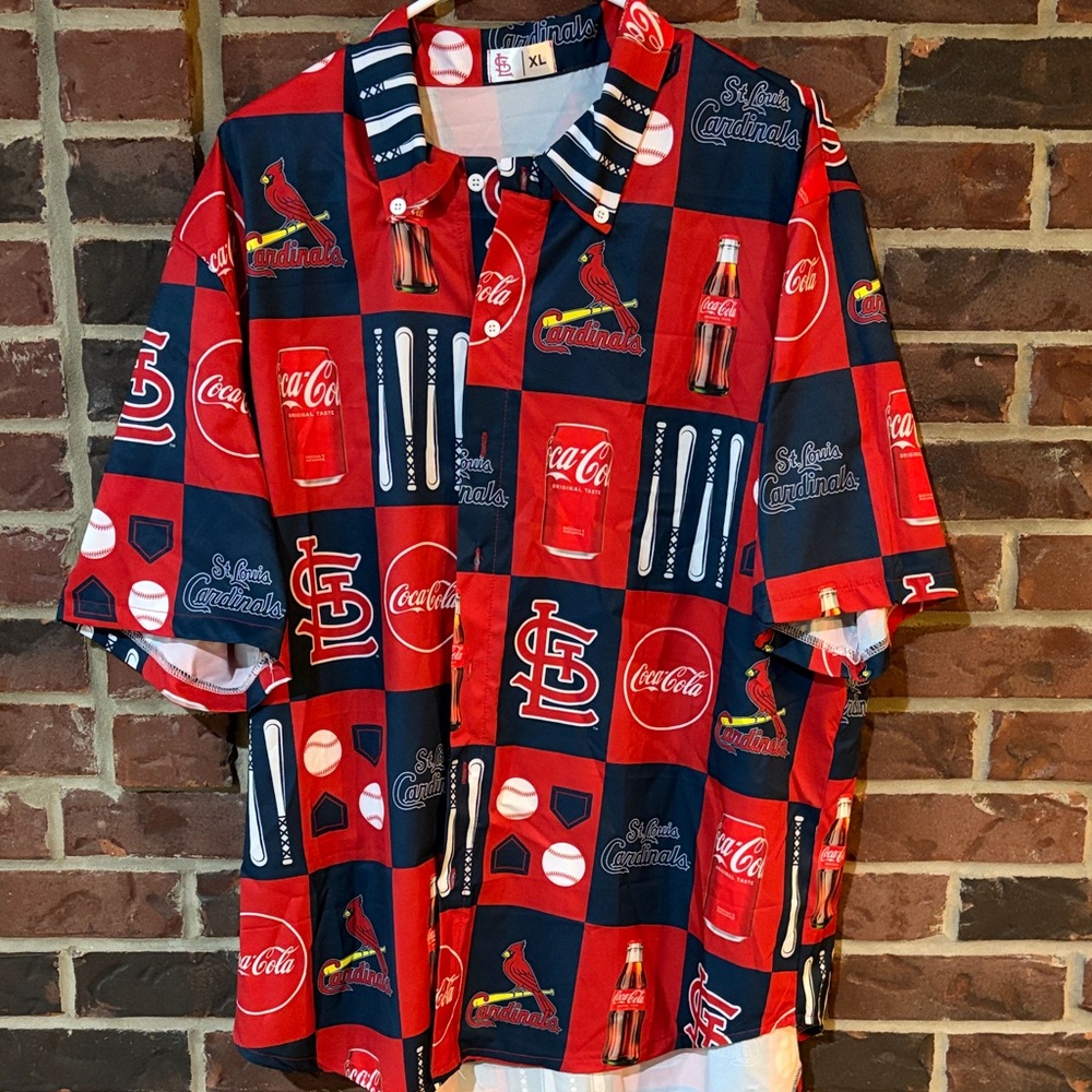 Coca Cola Red and Blue Cardinals Men's Button Down Shirt